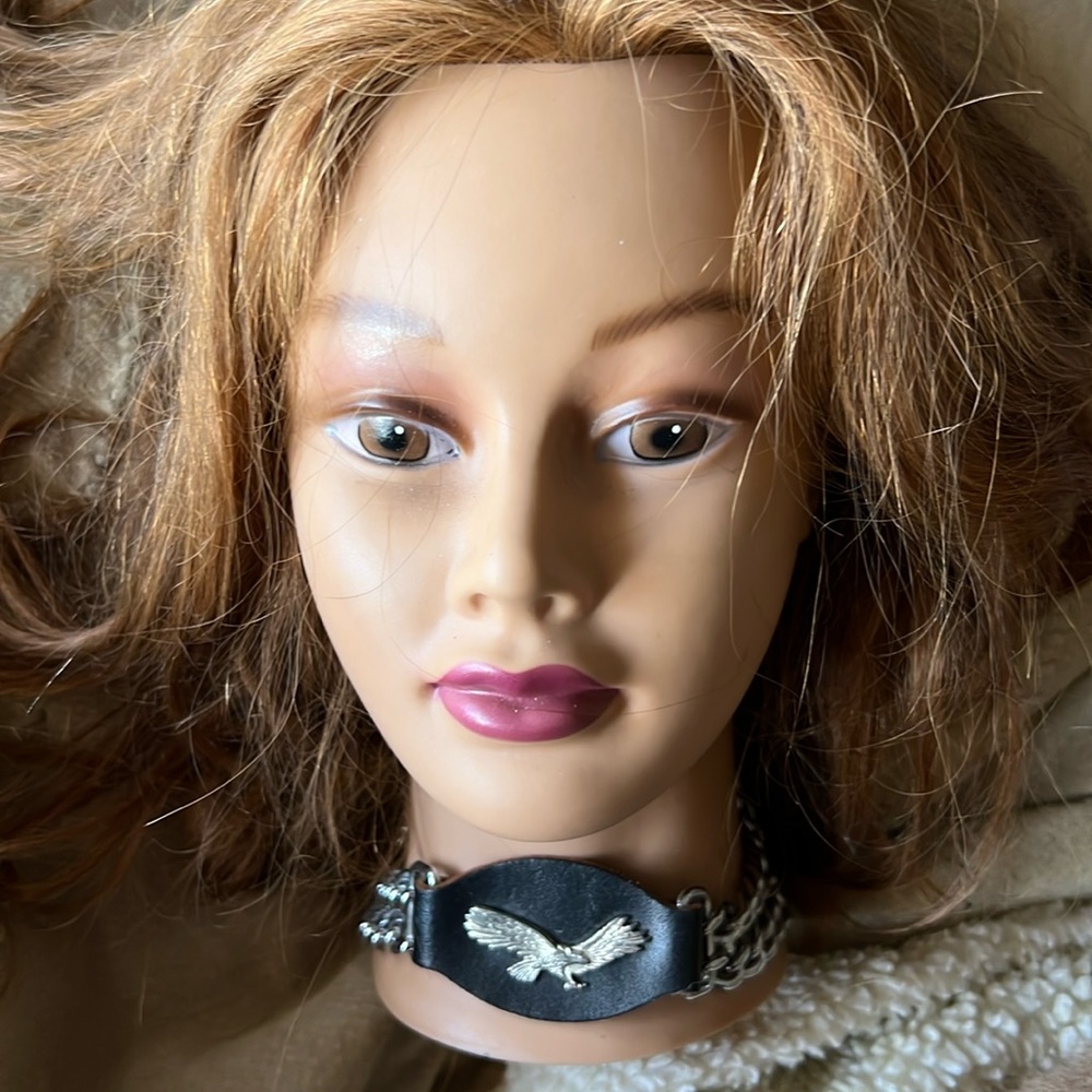 Dog Collar with leather, American Eagle, and Silver Chain